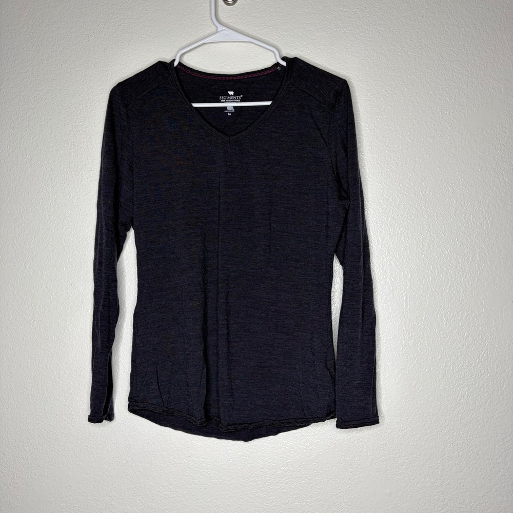 Segments Womens 100% Merino Wool V-Neck Long Sleeve Top Charcoal Gray Size M